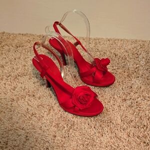 Pesaro Red Slingback Heels with Rose Detail Size 8.5 (Bin 12)